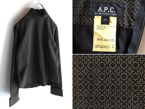 希少 フランス製 ビンテージ A.P.C. アーペーセー 総柄 ハイネック スタンドカラー シャツ ブラウス M ブラック 黒 イーストバイウエスト期