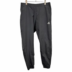 アディダス adidas テーパード パンツ 裏地付き ウエストにゴムと紐 裾ジップ ポリ100% XO XL LL ブラック 黒×ダークグレー メンズ