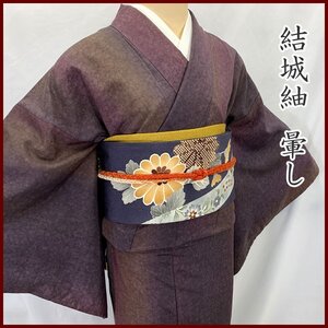 ◇きものマーチ◇結城紬 証紙有 暈し 紫◇美品 311mt28