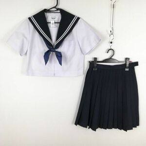 1円 セーラー服 スカート スカーフ 上下3点セット 夏物 白2本線 女子 学生服 中学 高校 白 制服 中古 ランクC EY2589