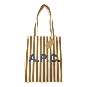 A.P.C. (アーペーセー) Tote Lou ストライプ トートバッグ コットンバッグ COGFF M61442 CAF ブラウン×ホワイト ウィメンズ/006