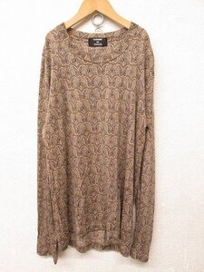 k6704：日本製！ズッカ ZUCCa ペイズリー/レトロ ウール混 長袖Tシャツ M カットソー 総柄/模様 茶ブラウン レディース：35