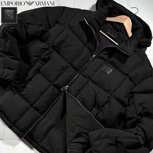 極美品/XXLサイズ●極暖 エンポリオ アルマーニ ダウンジャケット アウター EMPORIO ARMANI 撥水性 フード収納式 イーグルロゴ 黒 3L 52