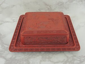 堆朱 煙草入れ 莨入 漆 シガレットケース 小物入れ 中古美品 13cm×11cm×4cm 木粉 木工加工品