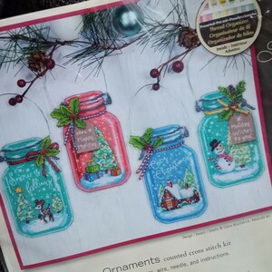 刺繍☆オーナメント☆クリスマス☆クロスステッチ☆Dimensions Counted Cross Stitch Ornament Kit Set of Christmas Jar Ornaments