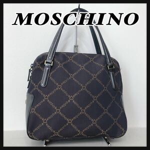 ☆MOSCHINO☆ モスキーノ ハンドバッグ バッグ ネイビー キャンバス ロゴ ハート レディース 女性 送料無料