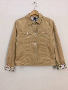 ▼ GAP KIDS ベロア風ジャケット フルスナップ ベージュ XXL 155-160 花柄切替 ストレッチ性 女の子