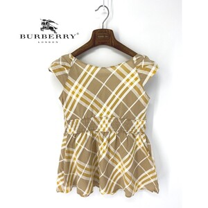 A6726/美品 春夏 BURBERRY LONDON バーバリー コットン リネン ノバチェック フリル 半袖 カットソー ブラウス 38 M程 ベージュ/レディース