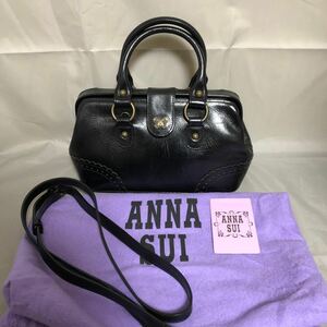 2WAY ショルダーバッグ ハンドバッグ　ANNA SUI アナスイ　レザー　ブラック　保管袋付き