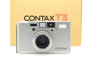 CONTAX T3 後期型 ダブルティース シルバー / Carl Zeiss Sonnar 35mm F2.8 T* コンタックス コンパクトフィルムカメラ 元箱付 ■31185