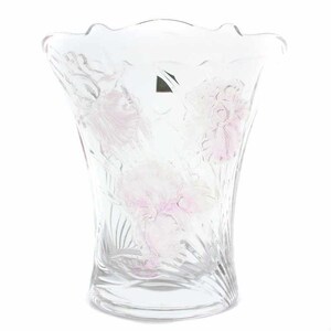 保谷クリスタル HOYA CRYSTAL flower vase 花瓶 クリスタルガラス 花柄 フラワー柄 クリア ピンク /YI19 ■GY18 メンズ レディース