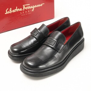 GQ8927■イタリア製■フェラガモ スポーツ/Salvatore Ferragamo SPORT*レザー ローファー*革靴*ブラック系*size7.5AA*24cm相当