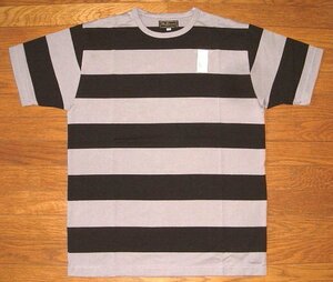 新品 MATTSONS CUSHMAN クッシュマン ヘビーコットン生地 囚人 極太 ボーダー柄 半袖 Tシャツ (XLサイズ/黒×灰) プリズナー ホットロッド