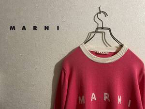 ◯ MARNI ロゴ コットン ニット / マルニ バイカラー セーター クルーネック ピンク ホワイト 白 12 Ladies Junior #Sirchive