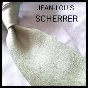 新品未使用品 JEAN-LOUIS SCHERRER シルク ネクタイ グリーン ソリッド レース柄 光沢 シンプル 華やか 上品 ビジネス プライベート