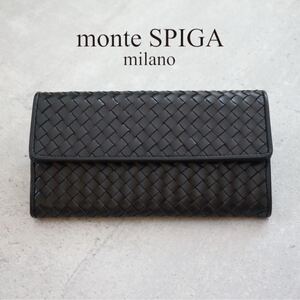 monte SPIGA-モンテスピガ◎フラップ長財布 小銭入れつき 本革 羊革 ブラック メンズ レディース