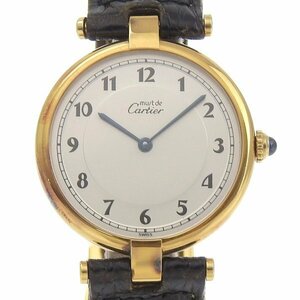 1円 不動 カルティエ CARTIER 590003 クオーツ マストヴァンドーム ヴェルメイユ シルバー文字盤 GP×レザー レディース 腕時計