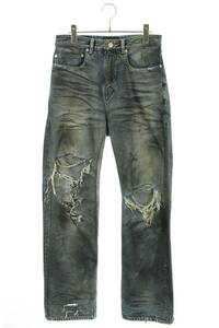 バレンシアガ BALENCIAGA RIPPED MEDIUM FIT PANTS 745151 サイズ:XS ヴィンテージ加工ミディアムフィットリップトデニムパンツ 中古 SS13