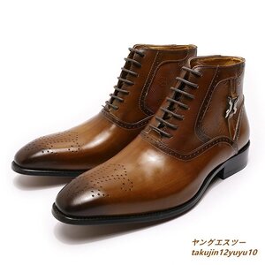 定価10万 *最高級メンズ ブーツ 正規品 マーティンブーツ 牛革 leather boots 本革 レザーブーツ ハイカット職人手作り ブラウン 28.0cm