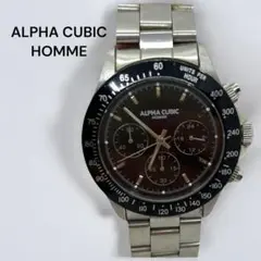 レア ALPHA CUBIC HOMME クロノグラフ タキメーター 腕時計