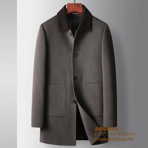 20万*最上級 ウールコート WOOL100％ ロングコート インナーダウン付き ビジネスコート チェスターコート 切替 ダウンコート 珈琲色 3XL