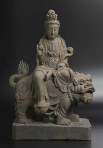 明 木雕騎犼観音像 仏像 中国 古美術