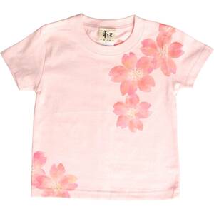 子供服 キッズTシャツ 130サイズ ピンク 舞桜柄 Tシャツ ハンドメイド 手描きTシャツ 和柄 春