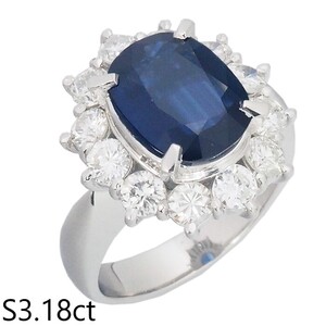 音羽屋■ サファイア/3.18ct ダイヤ/1.55ct Pt900 プラチナ デザイン リング 12.5号 鑑別カード付き 仕上済【中古】