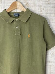 ☆US古着 POLO Ralph Lauren ラルフローレン ポロシャツ 半袖 ポニーロゴ刺繍 カーキ深緑 BOYS【L16-18】鹿の子　　　　　◆3480◆