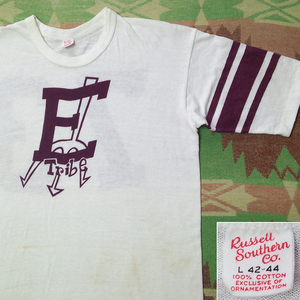 染み込みプリント 【Russell Southern】60s Football T-Shirt/ 60年代 フットボール Tシャツ L ラッセル サウザン ヴィンテージ 50s70s