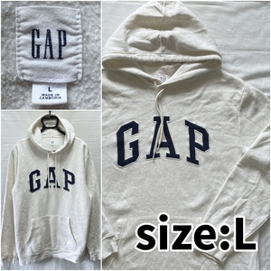 GAP ギャップ パーカー 裏起毛 サイズ L アイボリー 生成り ロゴ