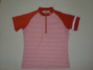 PARADISO GOLFパラディーゾゴルフ・レディス 赤×白ボーダー ハーフジップ 半袖シャツ(M) USED 