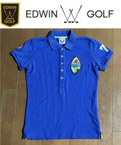 ★EDWIN GOLF エドウィンゴルフ★コットン混で着心地よいブルーカラーレディース半袖ポロシャツ/M