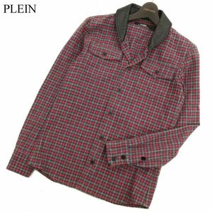 PLEIN プレイン SC CHECK SHIRTS 【襟 牛革 リアル カウレザー】 長袖 ワーク チェック ネル シャツ Sz.1　メンズ 日本製　C3T09419_A#B