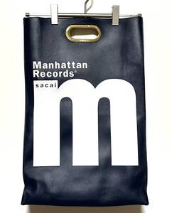 【美品】sacai × MANHATTAN RECORDS レザー クラッチ トート バッグ（ネイビー）サカイ マンハッタンレコード ラムレザー イタリー製