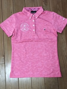 Kappa GOLF カッパゴルフ ボタンダウン 半袖ポロシャツ レディースM ピンク系 カモフラ柄 ゴルフ スポーツ タウンユース 送料無料 