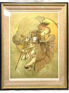 天野喜孝 絵画 騎神来たりぬ DX リトグラフ・255/350・額装 ファイナルファンタジー/113cm×89cm×40cm