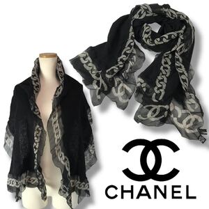 73 正規品 希少 CHANEL シャネル カシミヤ×シルク ロングストール ココマーク スカーフ ショール マフラー BLACK Vintage 良品 イタリア製