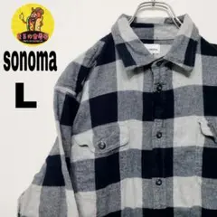 usa古着 sonoma ネルシャツ　L ネイビー　グレー　チェック