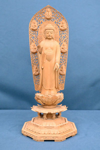 KP163 限定299体 美品 木彫り 緻密彫刻 葉森祥 仏像 釈迦如来立像 置物 仏教美術