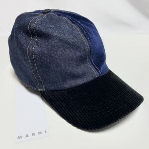 S 新品 MARNI マルニ 刺繍ロゴ ベースボール キャップ CAP 帽子 ハット 6パネル ベースボール HAT デニム コーデュロイ