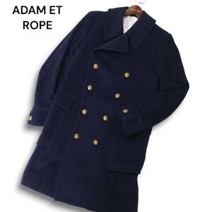 ADAM ET ROPE アダム エ ロペ 秋冬 ウール アルパカ混★ 刻印 金ボタン ロング Pコート Sz.42　メンズ ネイビー　C4T10358_B#N