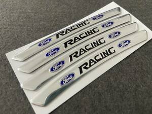 フォード Racing ホイールリム デカール ステッカー 9CM 車用 4枚セット アルミ バッジエンブレム シルバー 簡単取付 70番