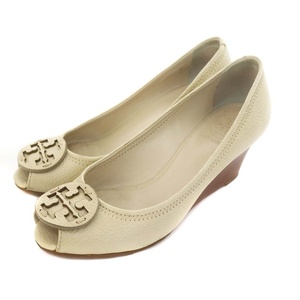 トリーバーチ TORY BURCH SALLY2 パンプス オープントゥ ウェッジソール ロゴ レザー 7.5 24.5cm ベージュ /AQ レディース