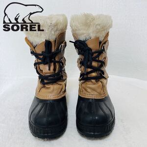 (527)SOREL ソレル カナダ産【2サイズ(20cm相当)】キャメル ブラウン ファー スノーシューズ ブーツ カジュアル キッズ ウォータープルーフ