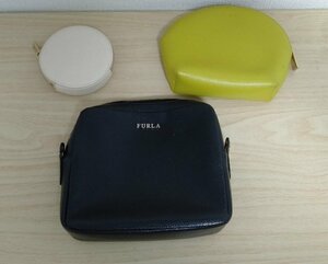 FURLA　フルラ　　小銭入れ＆ポーチ（2点）　　 ホワイト×イエロー×ブラック 　レザー ◎A455