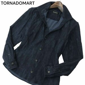 TORNADOMART トルネードマート 通年 ハーフ デニム プリント ハイテンション★ 長袖 シャツ Sz.M　メンズ ネイビー　A4T01952_2#C