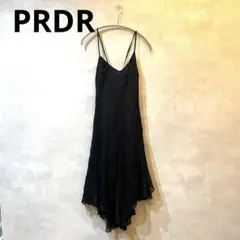 PRDR 編み上げ　シフォン　ワンピース　アシメトリー　ドレス　ブラック　キャミ