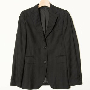 THE SUIT COMPANY she スーツカンパニー ピンストライプテーラードジャケット シングル 2ボタン ウール95％ ストレッチ 黒 ブラック 38