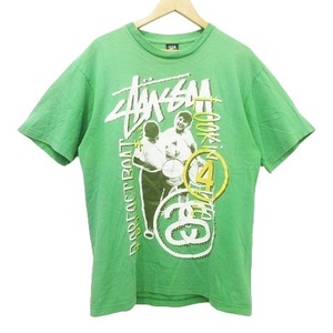 ステューシー STUSSY Tシャツ トップス カットソー ロゴプリント クルーネック 半袖 Lサイズ 緑 グリーン メンズ